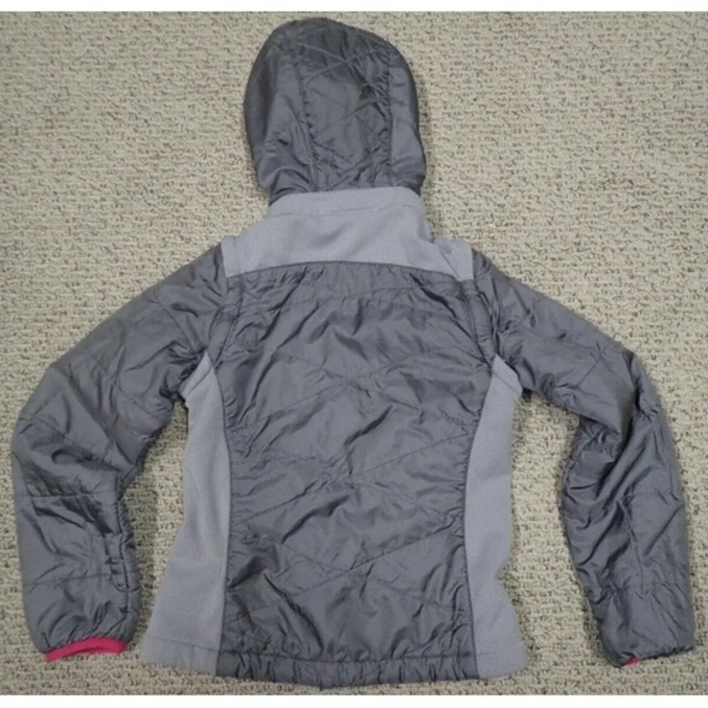 REI Hooded Insulated Jacket Girls Size 8‎ Grey Pink Excellent Hybrid Puffer